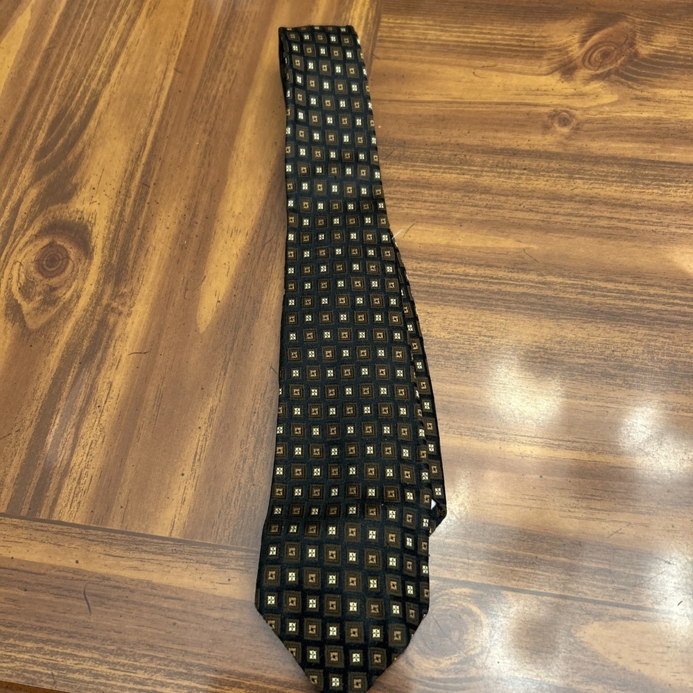 Christian‎ Dior Silk Vintage Brown Geo Print Necktie Tie 3 Inch
